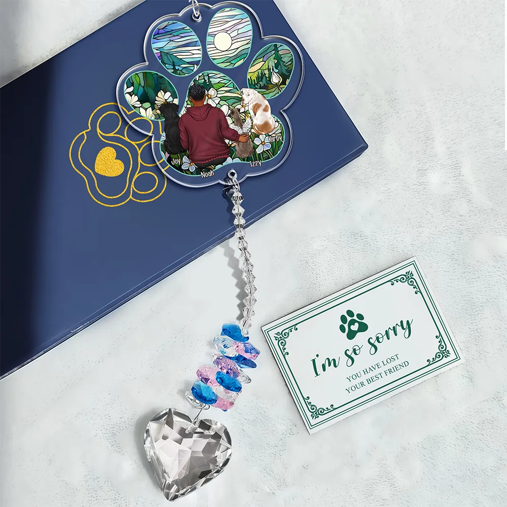 Sympathy Pet Memorial Back View Sorry You Have Lost - Personalized Heart Crystal Suncatcher - Image 5