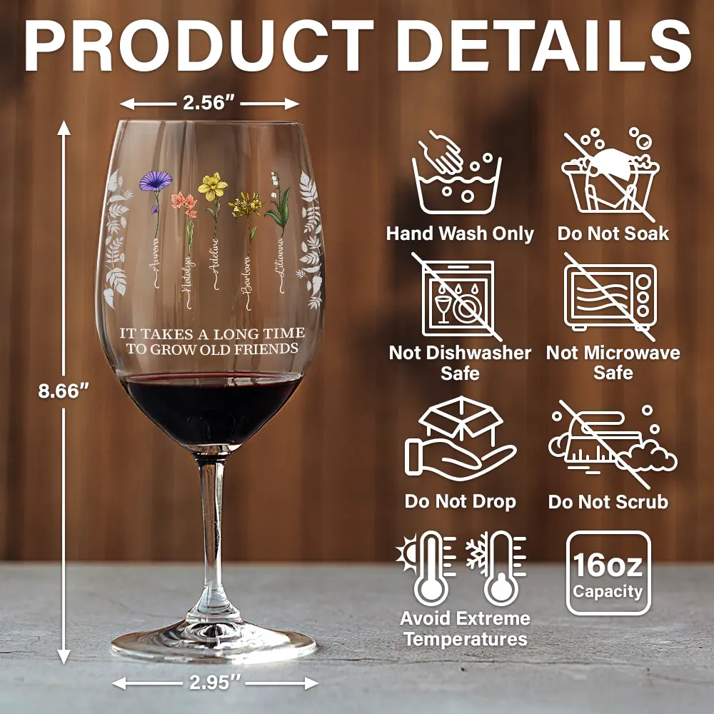 Takes A Long Time To Grow - Personalized Wine Glass - Image 5