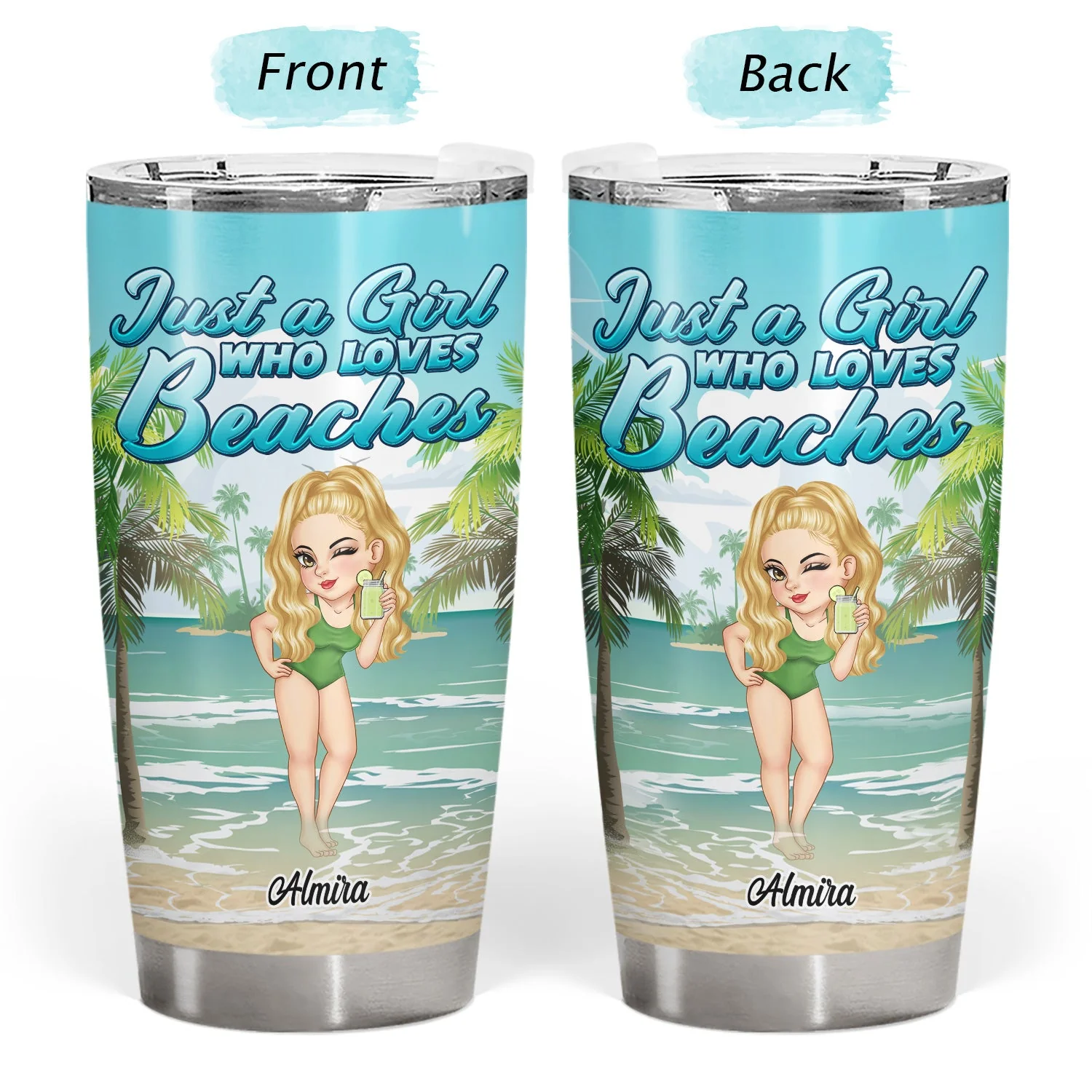 Tanned And Tipsy Beach Lovers - Personalized Tumbler - Image 3