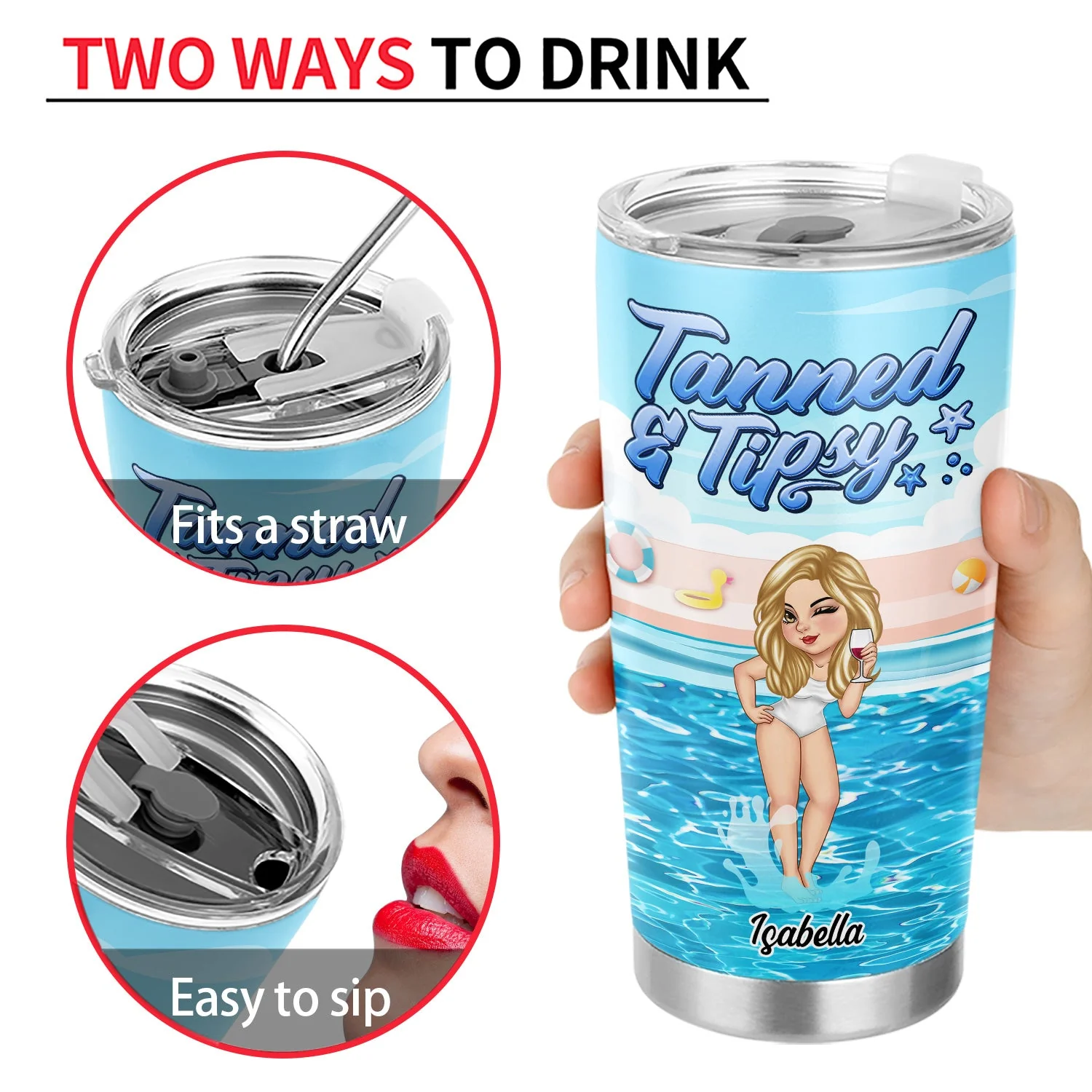 Tanned And Tipsy Beach Lovers - Personalized Tumbler - Image 5