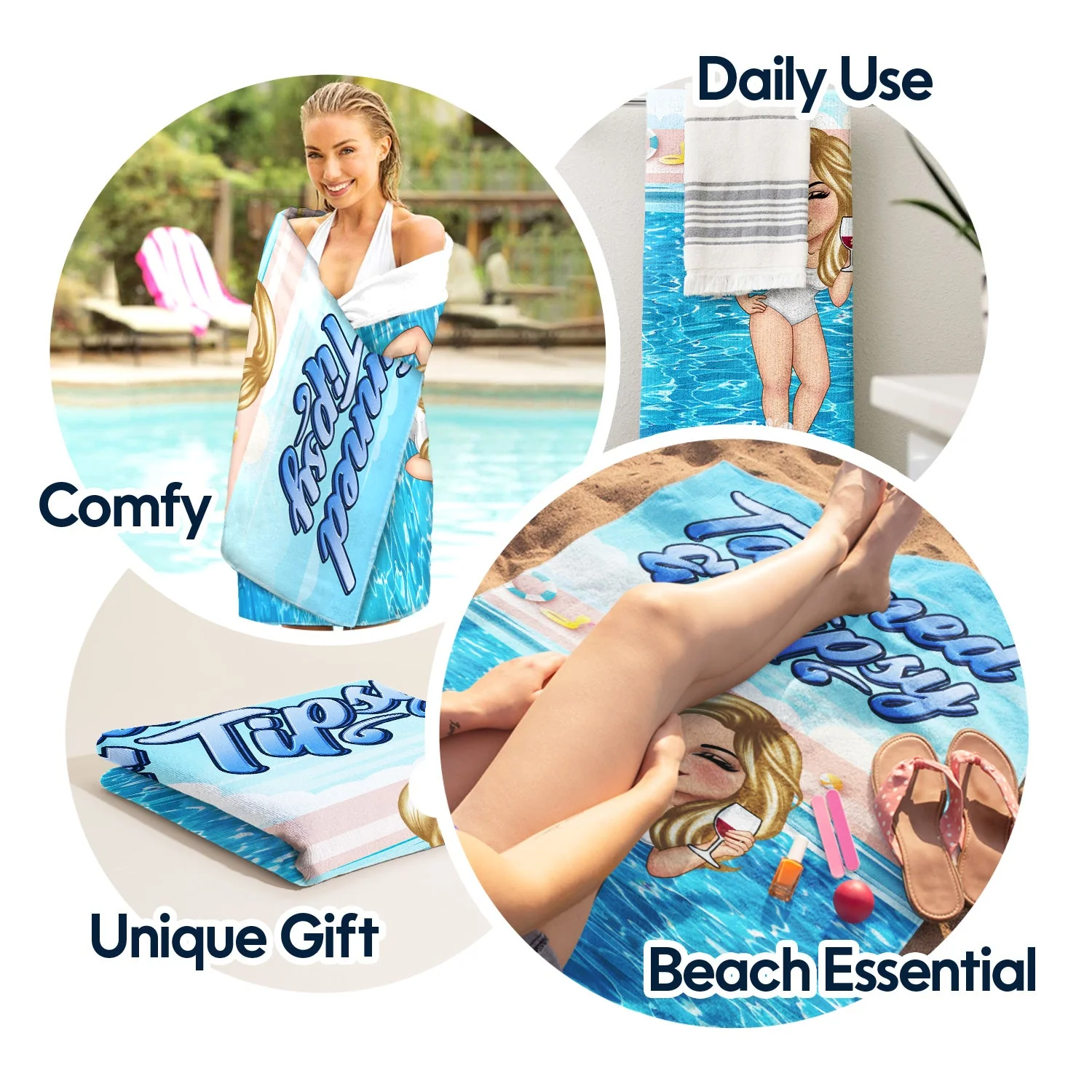 Tanned And Tipsy - Travel, Vacation Gift For Woman, Beach Lovers - Personalized Beach Towel - Image 5
