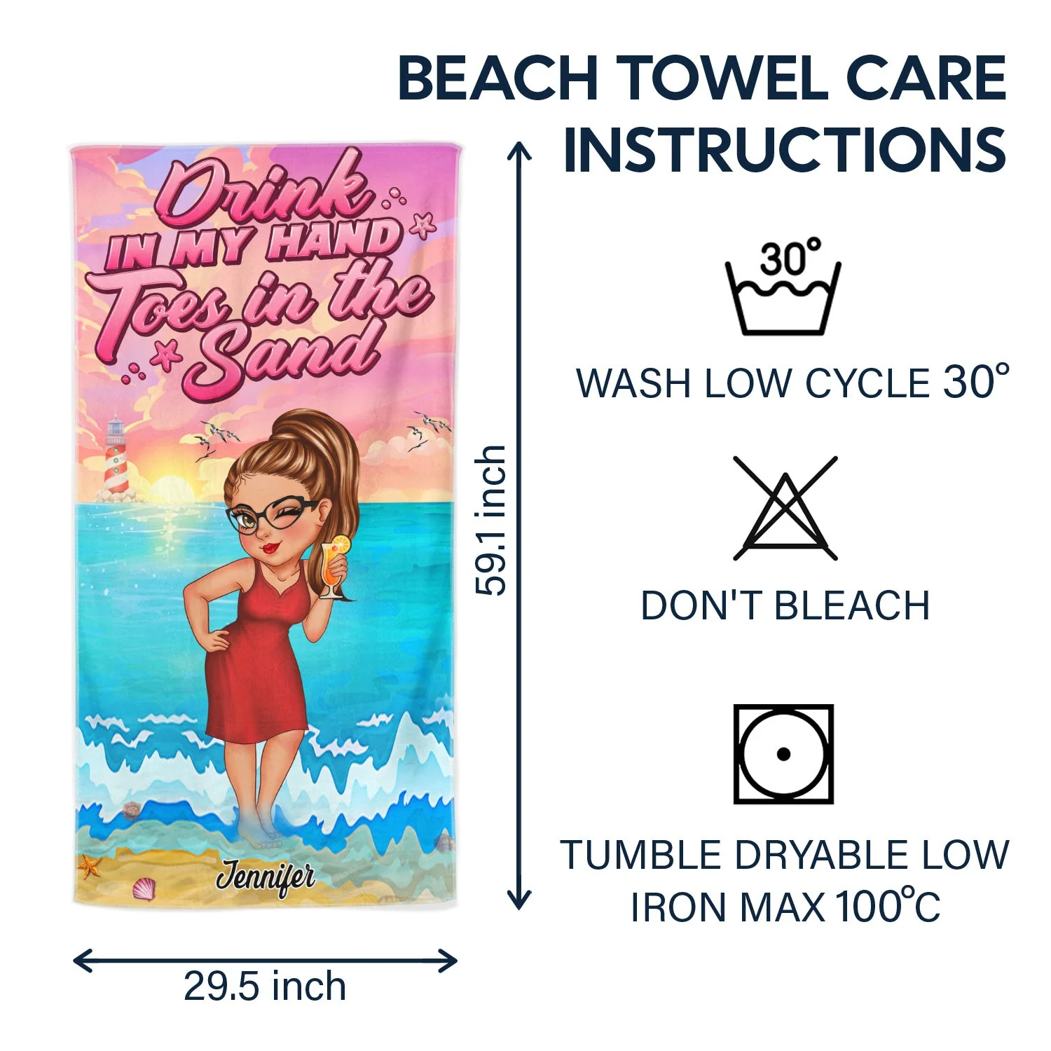 Tanned And Tipsy - Travel, Vacation Gift For Woman, Beach Lovers - Personalized Beach Towel - Image 6