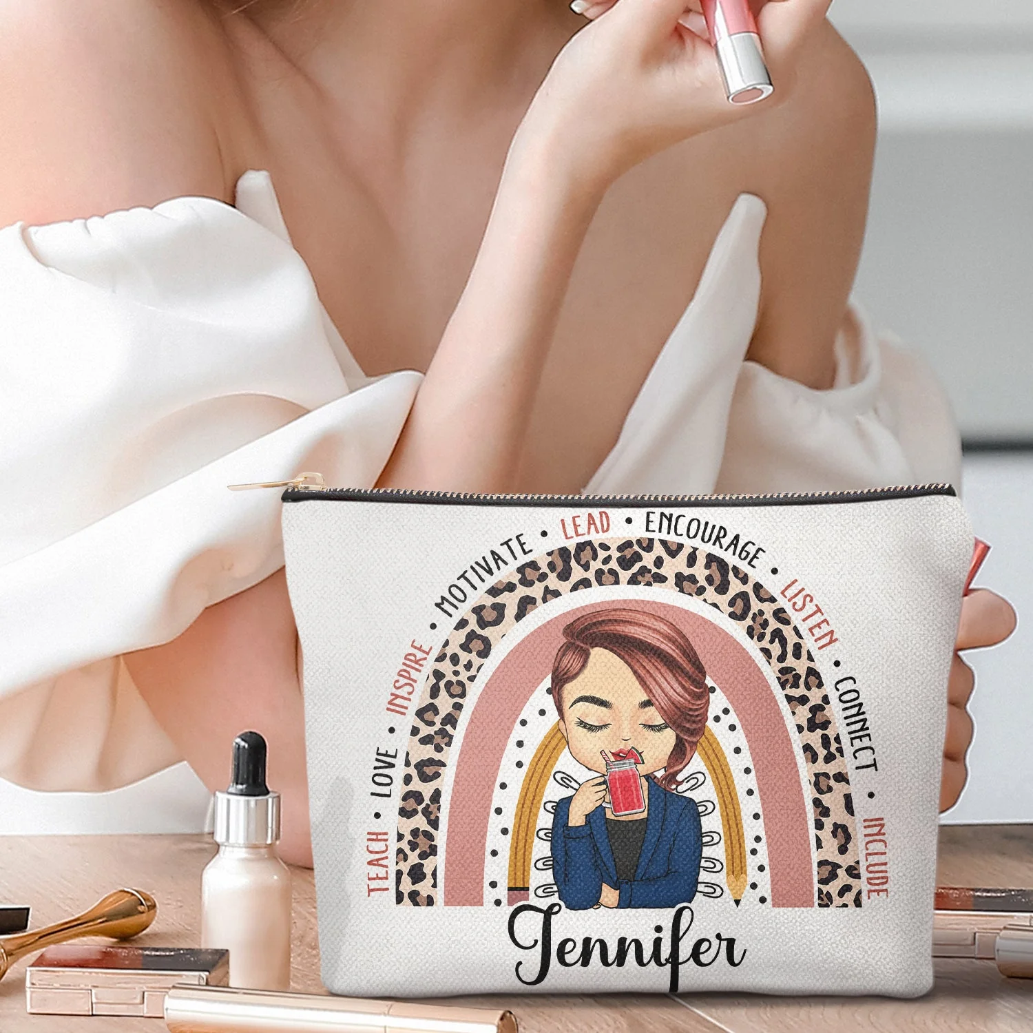 Teach Love Inspire - Gift For Teachers - Personalized Cosmetic Bag - Image 2
