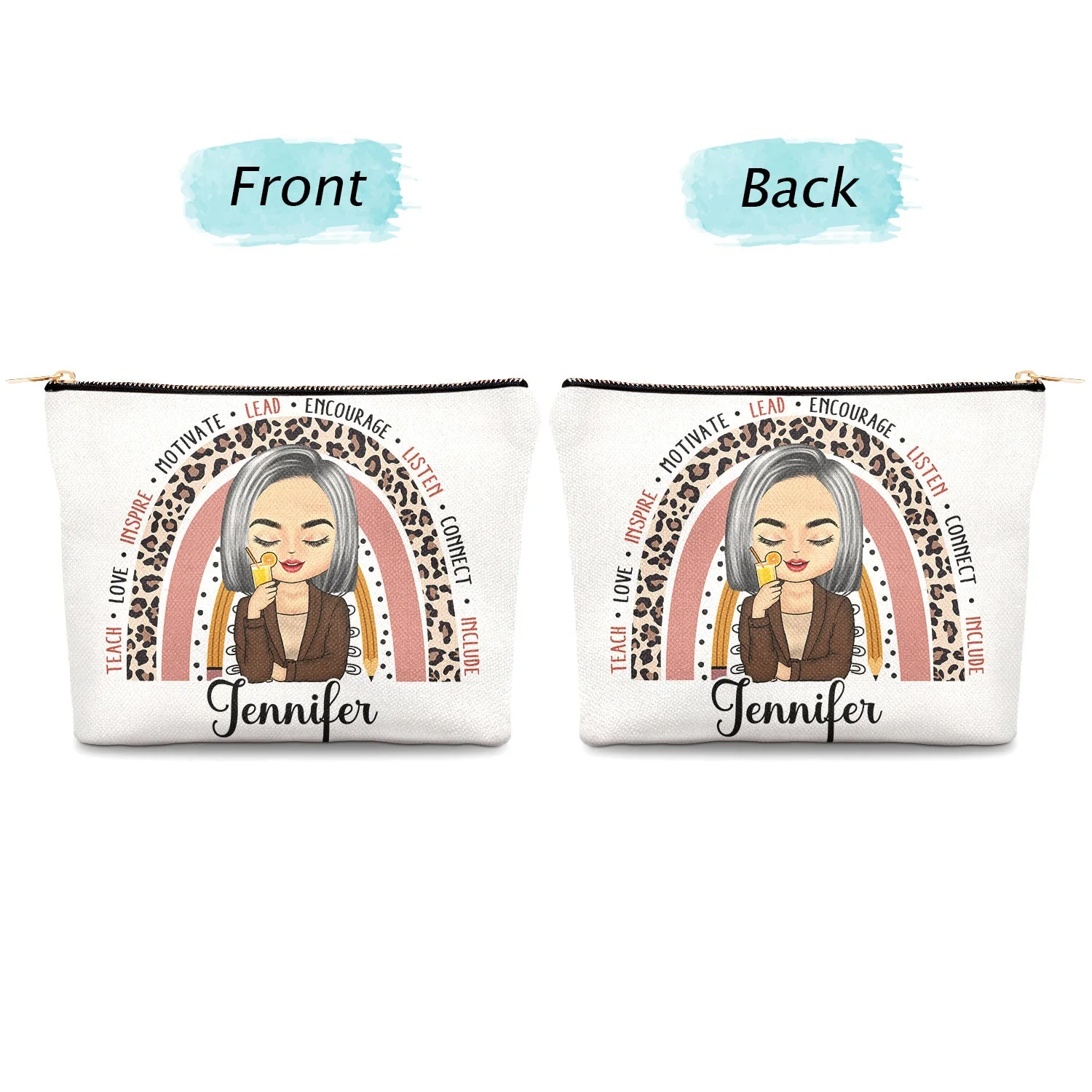 Teach Love Inspire - Gift For Teachers - Personalized Cosmetic Bag - Image 4