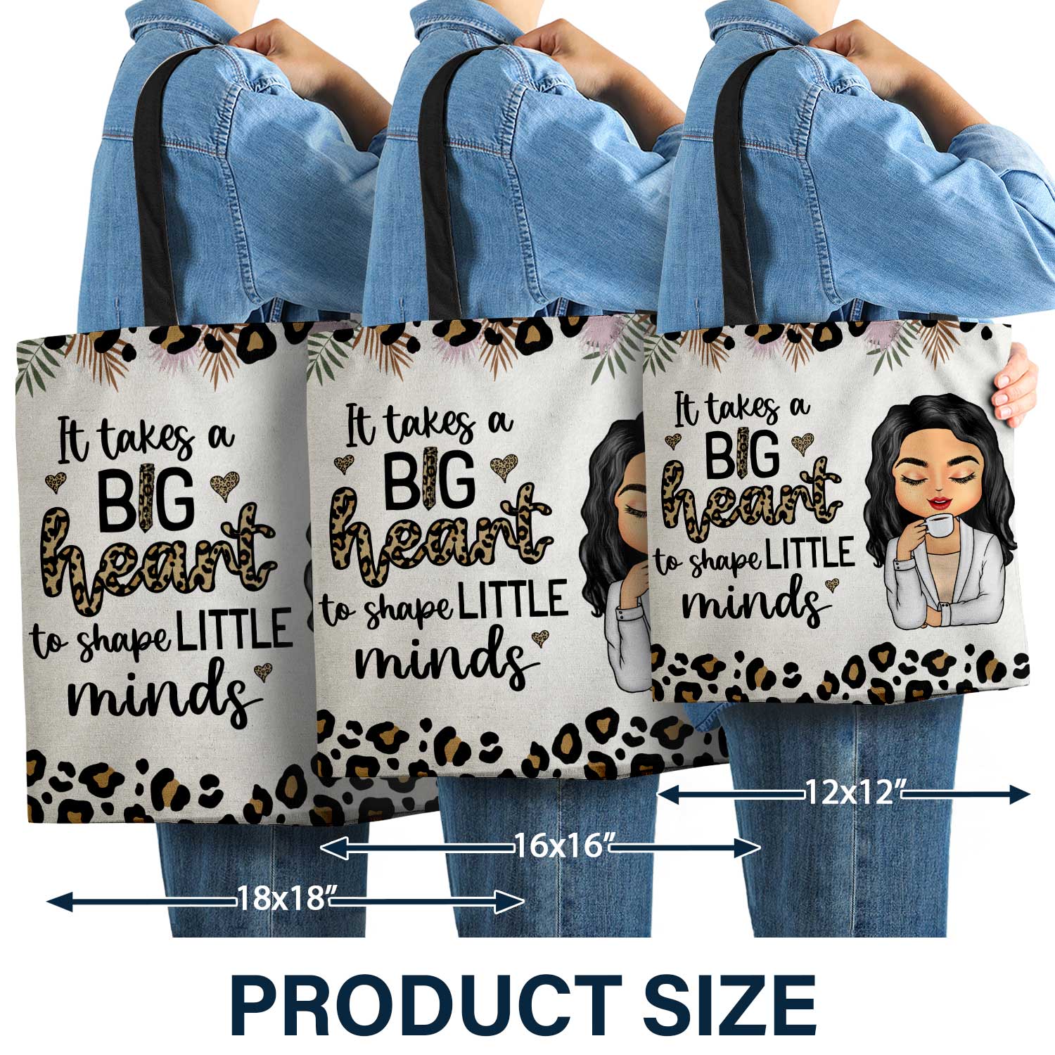 Teach Love Inspire Leopard Pattern - Gift For Teachers - Personalized Custom Zippered Canvas Bag - Image 3