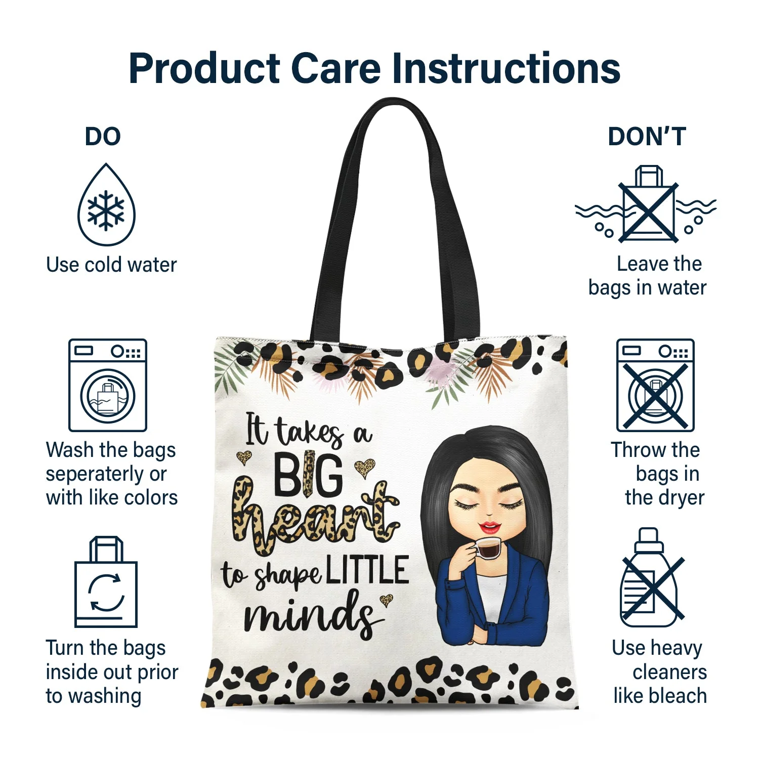 Teach Love Inspire Leopard Pattern - Gift For Teachers - Personalized Custom Zippered Canvas Bag - Image 6