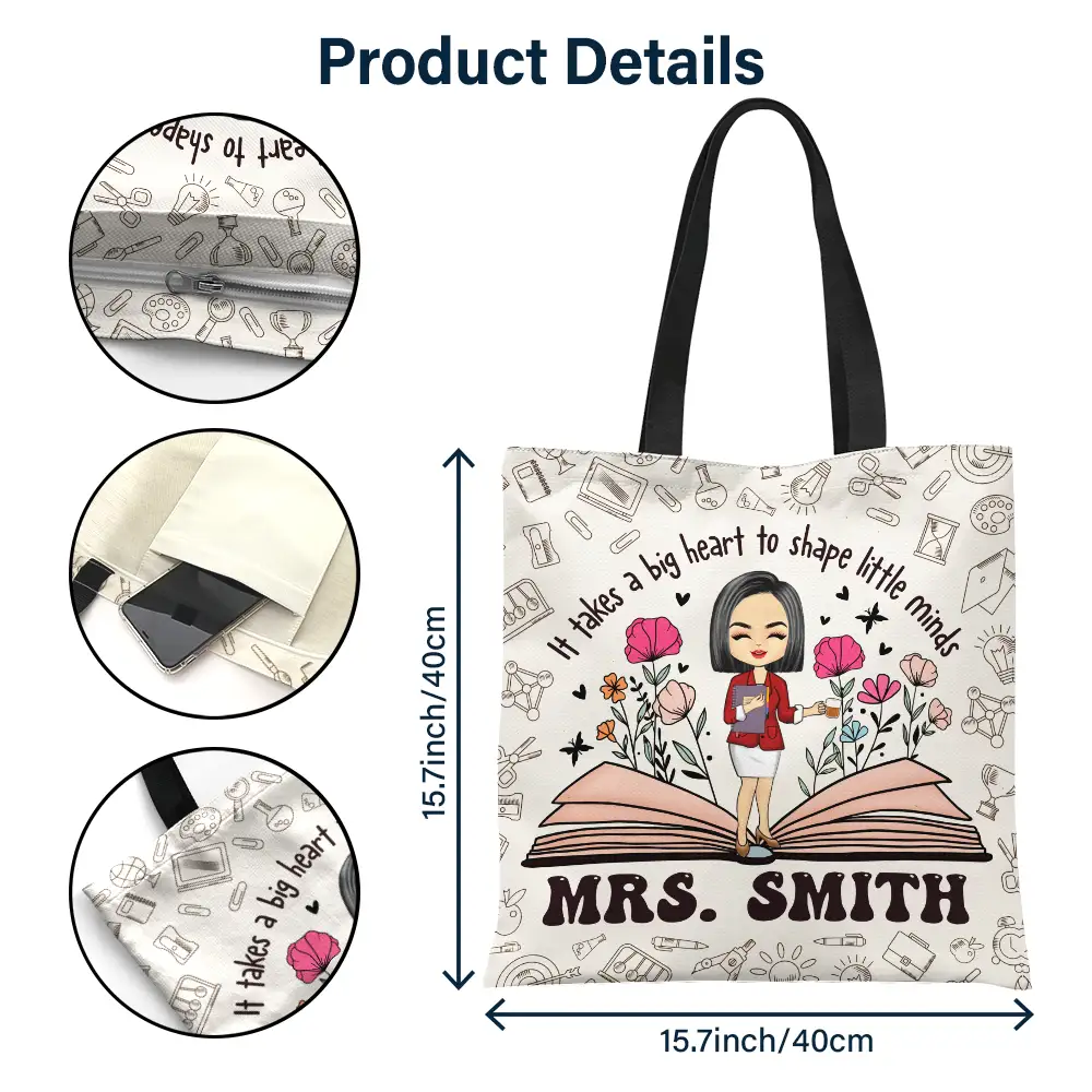 Teach Them Love Them Watch Them Grow Teacher - Personalized Zippered Canvas Bag - Image 4