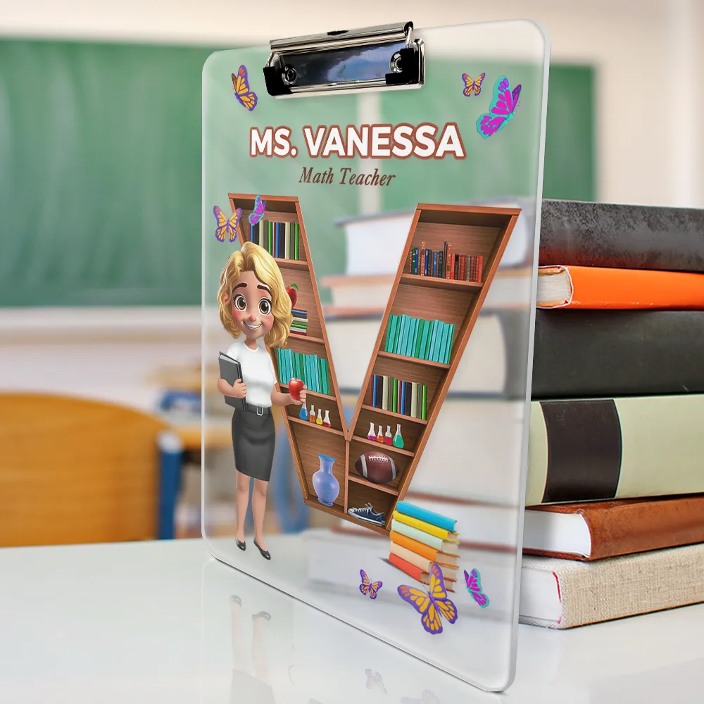Teacher Alphabet Bookshelf Letter - Personalized Acrylic Clipboard - Image 2