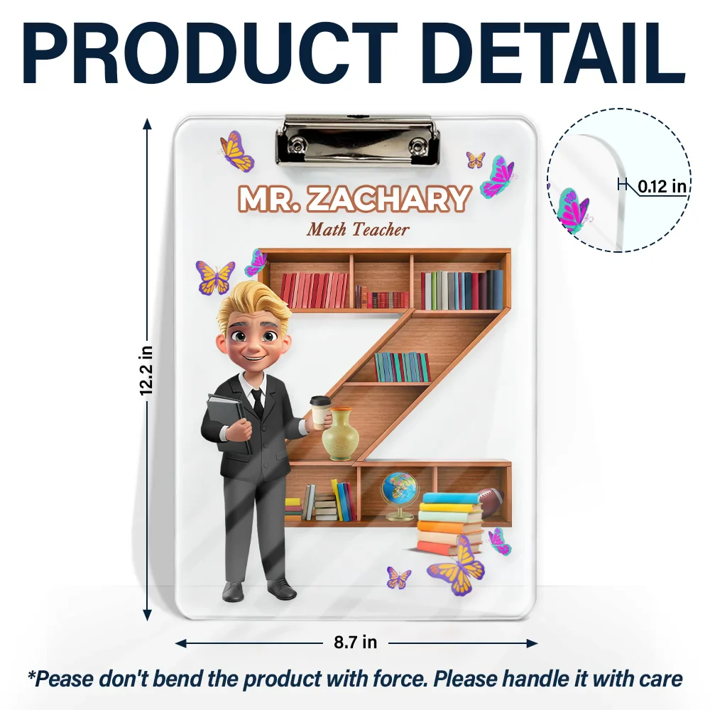 Teacher Alphabet Bookshelf Letter - Personalized Acrylic Clipboard - Image 5