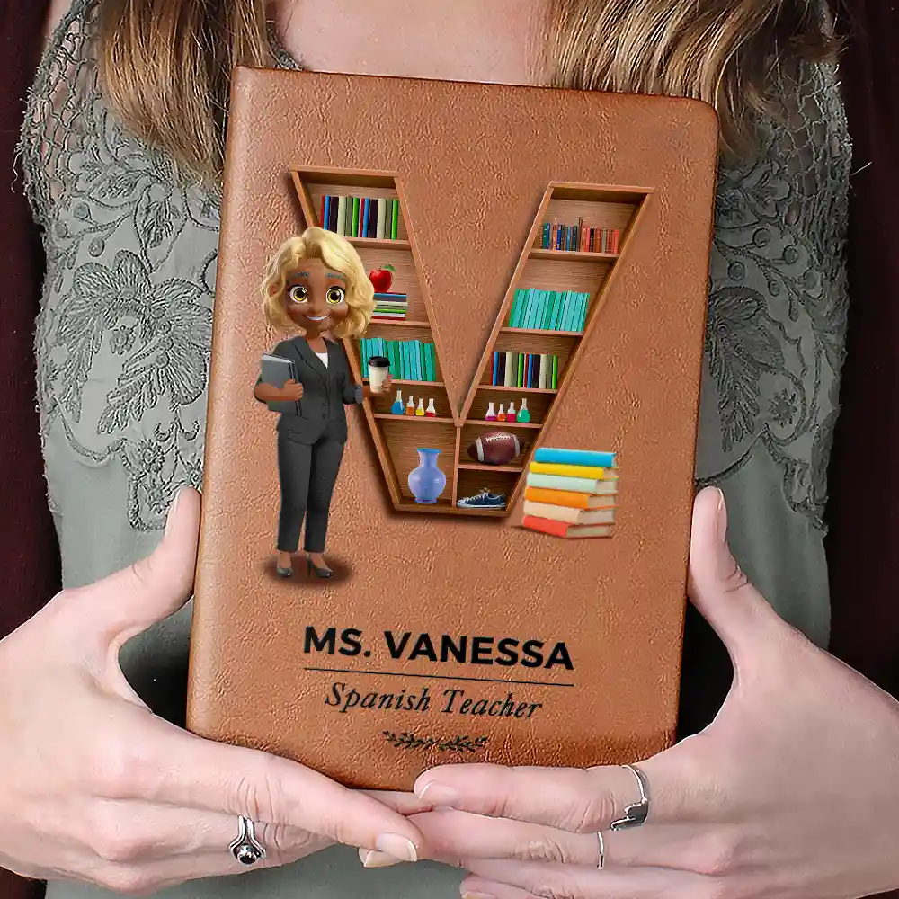 Teacher Alphabet Bookshelf Letter - Personalized Leather Journal - Image 4