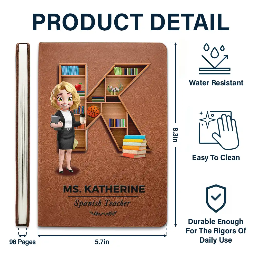 Teacher Alphabet Bookshelf Letter - Personalized Leather Journal - Image 5