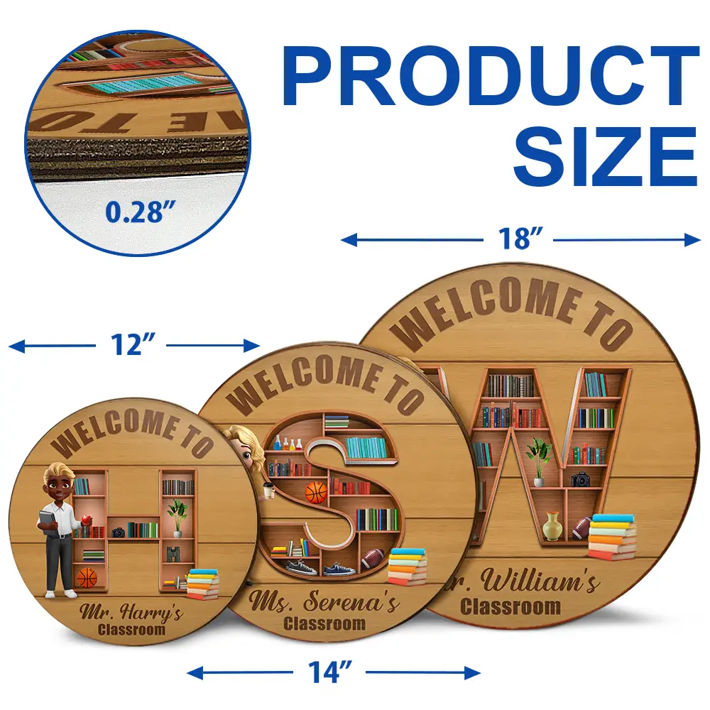 Teacher Alphabet Bookshelf Letter - Personalized Wood Circle Sign - Image 4