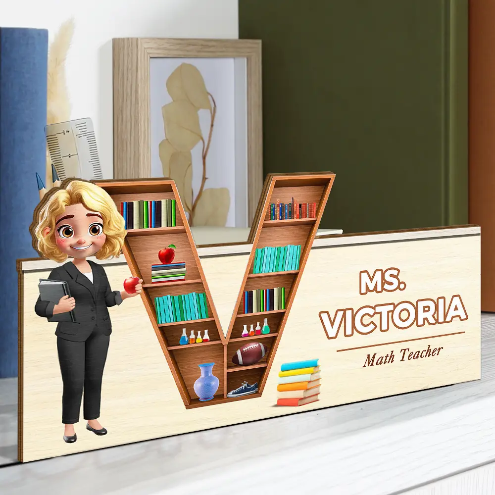 Teacher Alphabet Bookshelf Letter - Personalized Wooden Pen Pencil Holder - Image 2