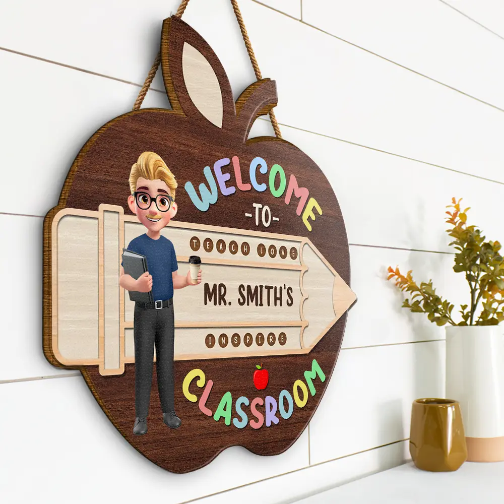 Teacher Apple Class Name - Personalized Custom Shaped Wood Sign - Image 2