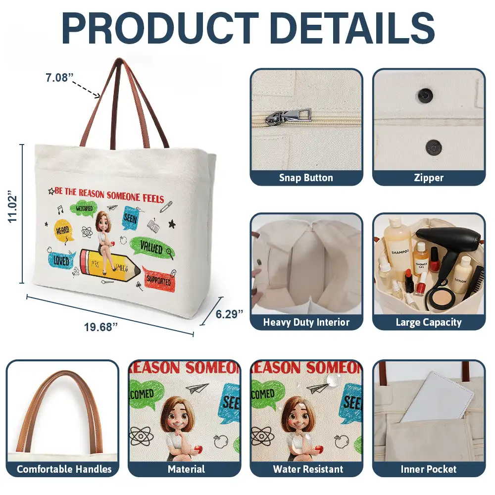 Teacher Be The Reason Someone Feels Welcomed - Personalized Leather Handle Tote Bag - Image 4