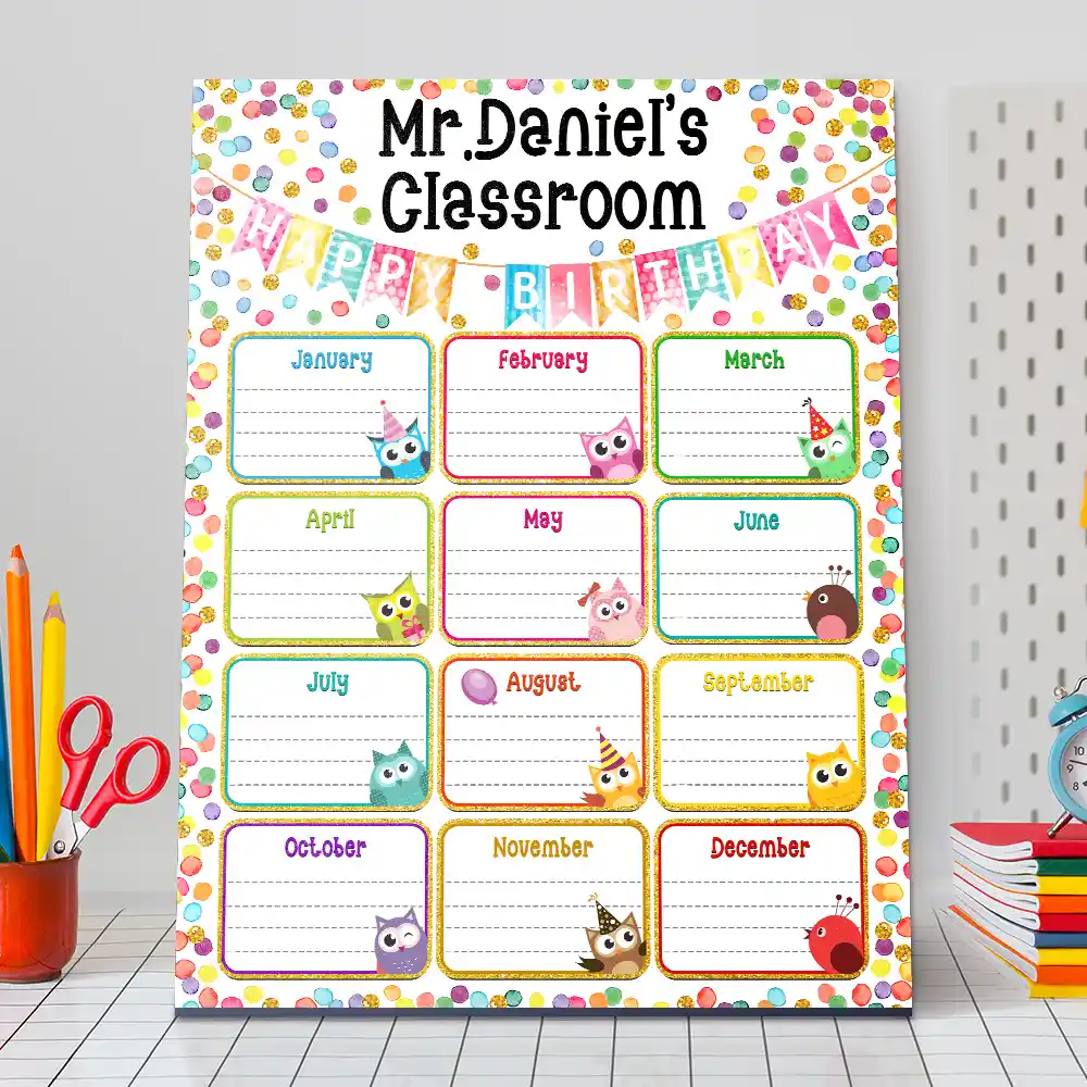 Teacher Classroom Cute Birthday Month Board - Personalized School Sign - Image 3