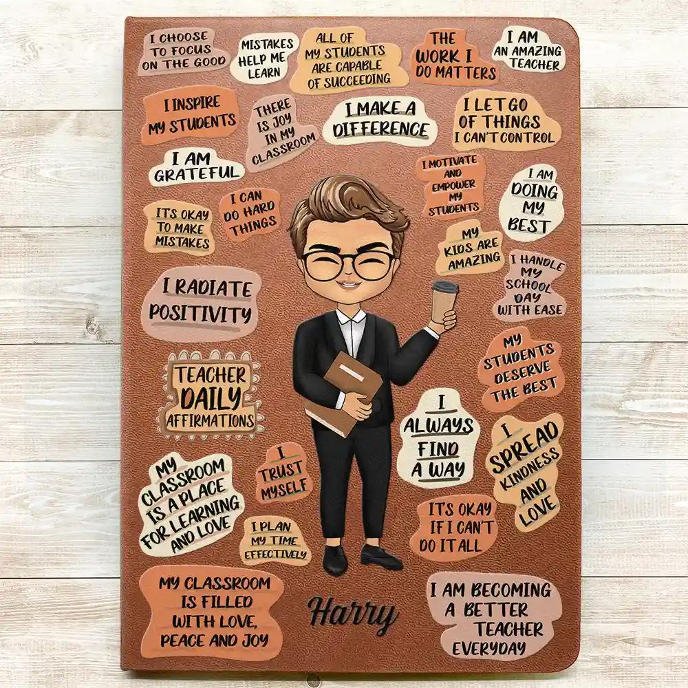 Teacher Daily Affirmations - Personalized Leather Journal - Image 3