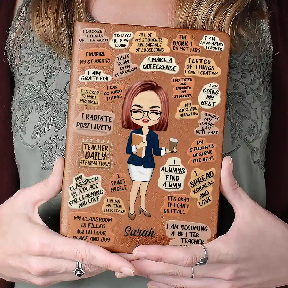 Teacher Daily Affirmations - Personalized Leather Journal - Image 4