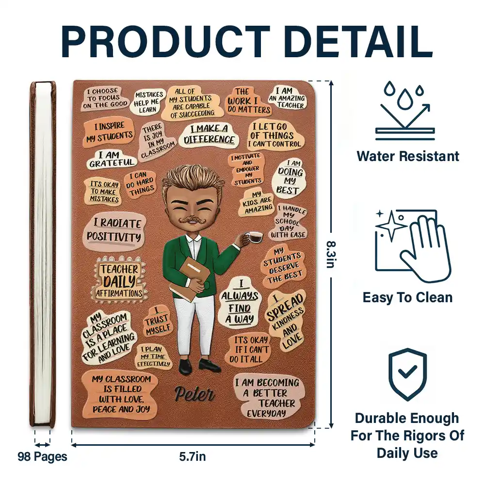 Teacher Daily Affirmations - Personalized Leather Journal - Image 5