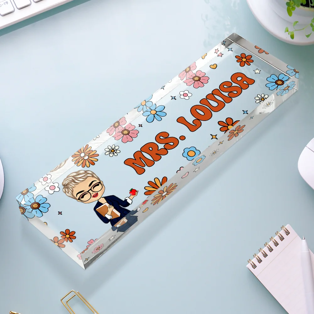Teacher Floral Pattern - Personalized Desk Name Plate - Image 3