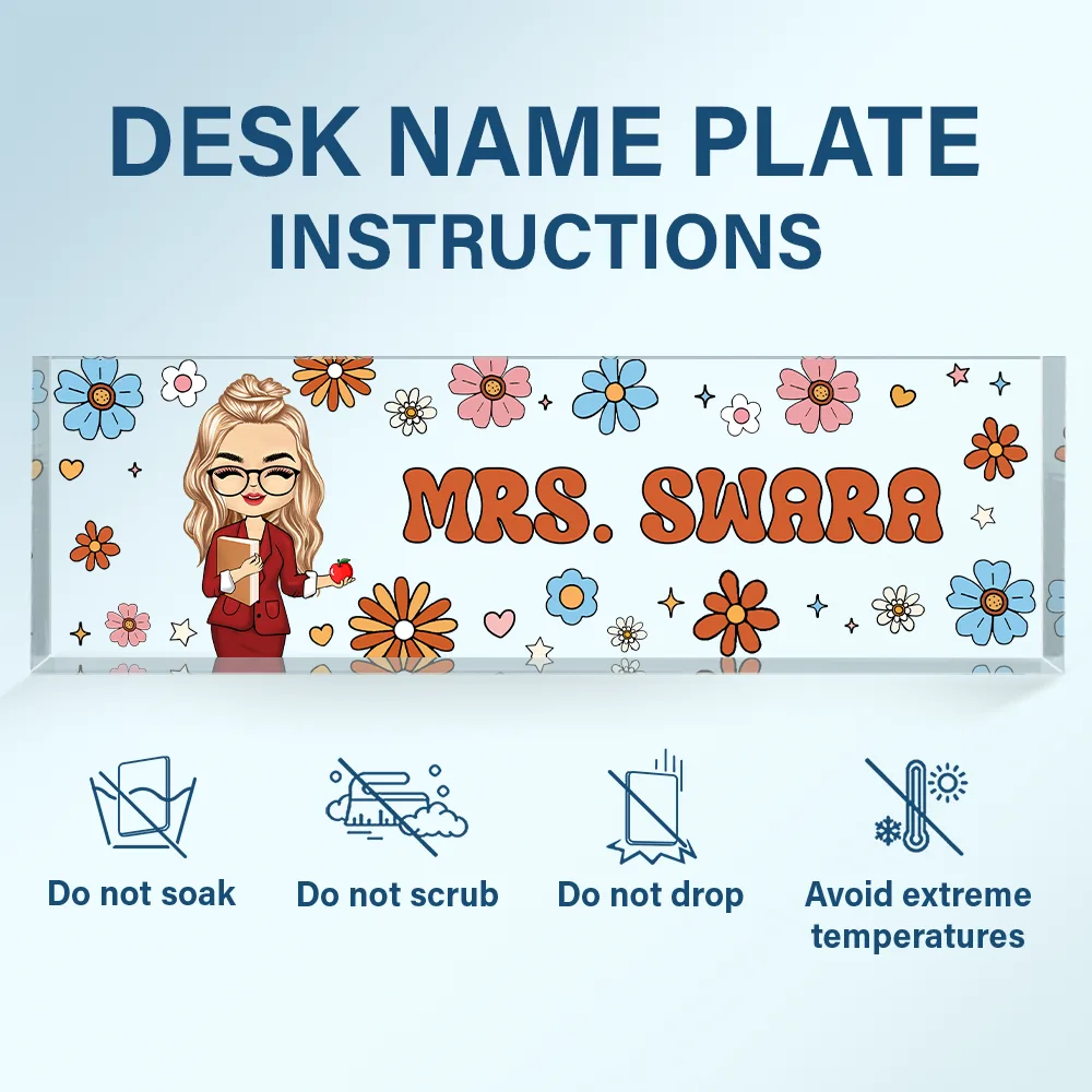 Teacher Floral Pattern - Personalized Desk Name Plate - Image 6
