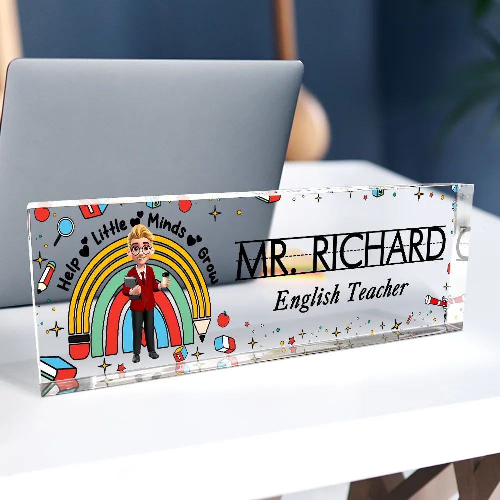 Teacher Helping Little Minds Grow - Personalized Desk Name Plate - Image 2