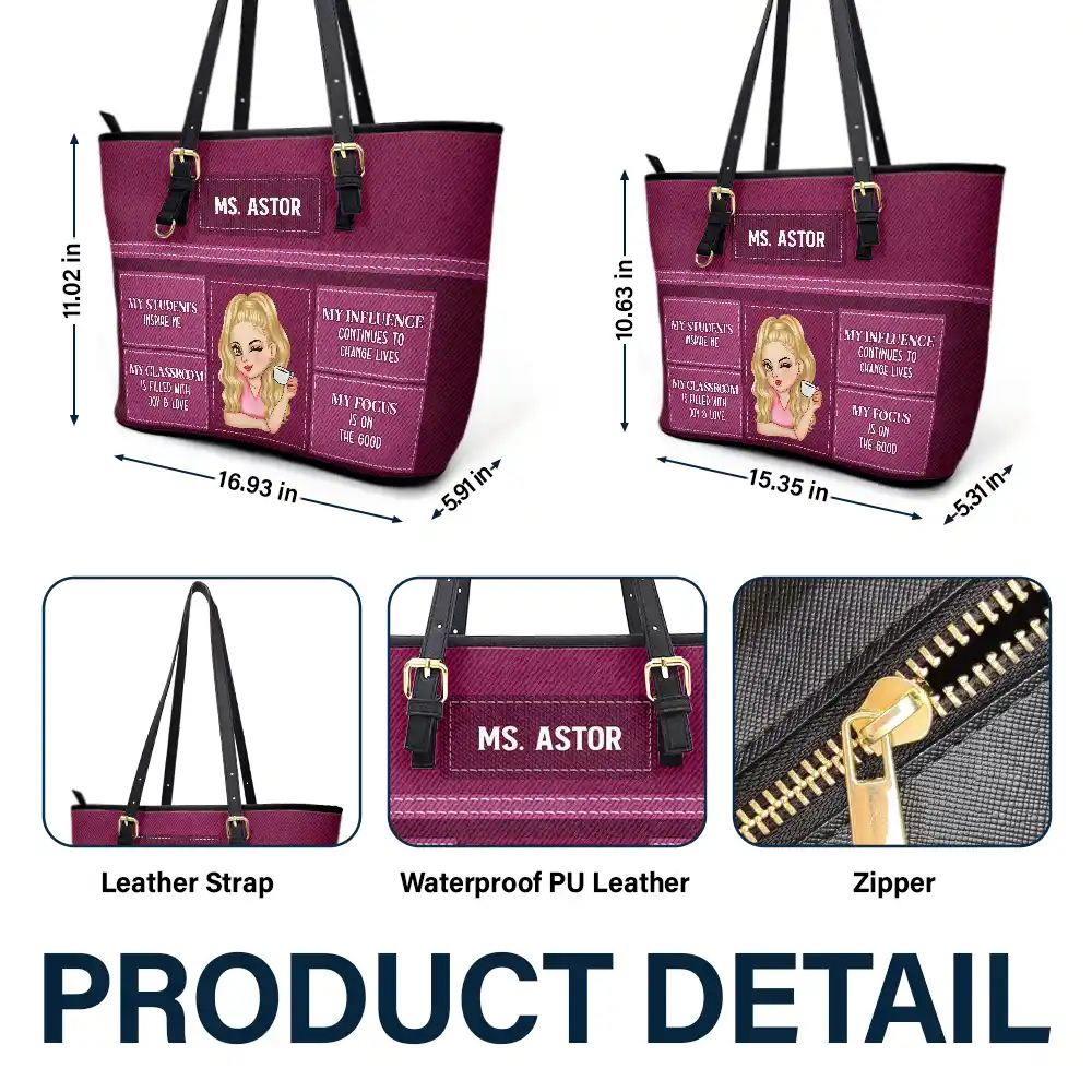 Teacher Inspiration - Personalized Leather Tote Bag - Image 6