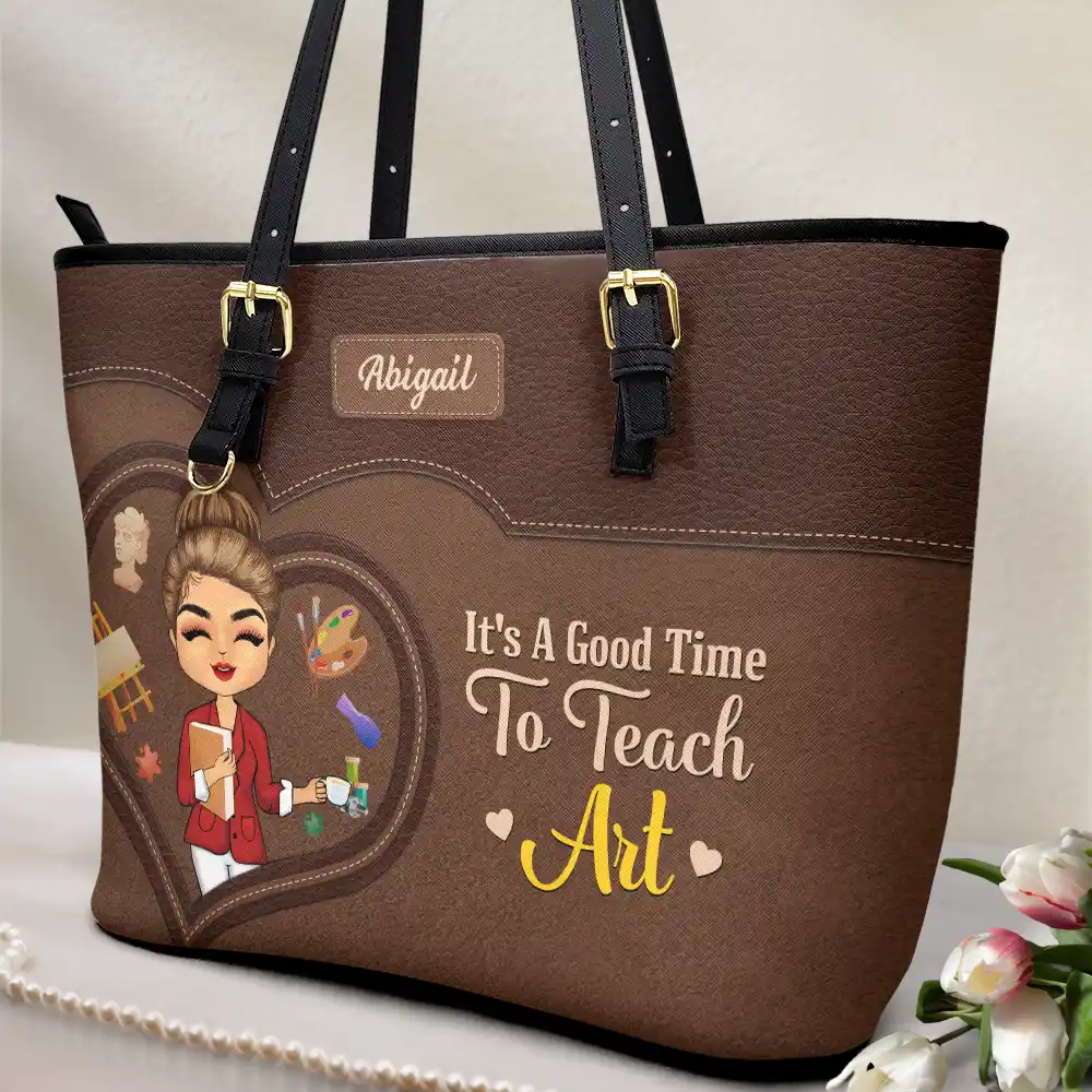 Teacher It's a Good Time to Teach - Personalized Leather Tote Bag - Image 2