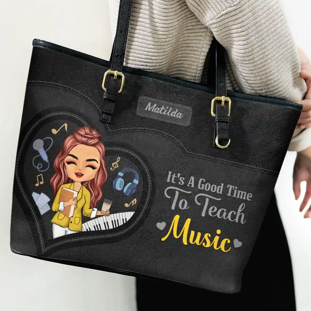 Teacher It's a Good Time to Teach - Personalized Leather Tote Bag - Image 3