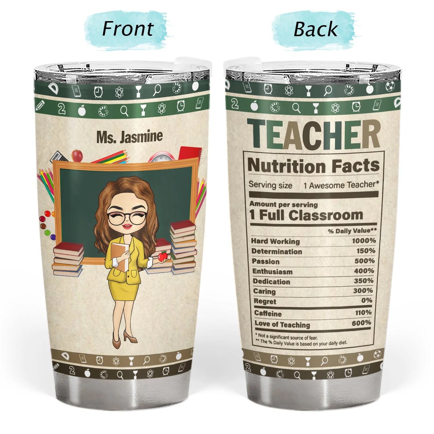 Teacher Nutrition Facts - Gift For Teacher - Personalized Tumbler - Image 3
