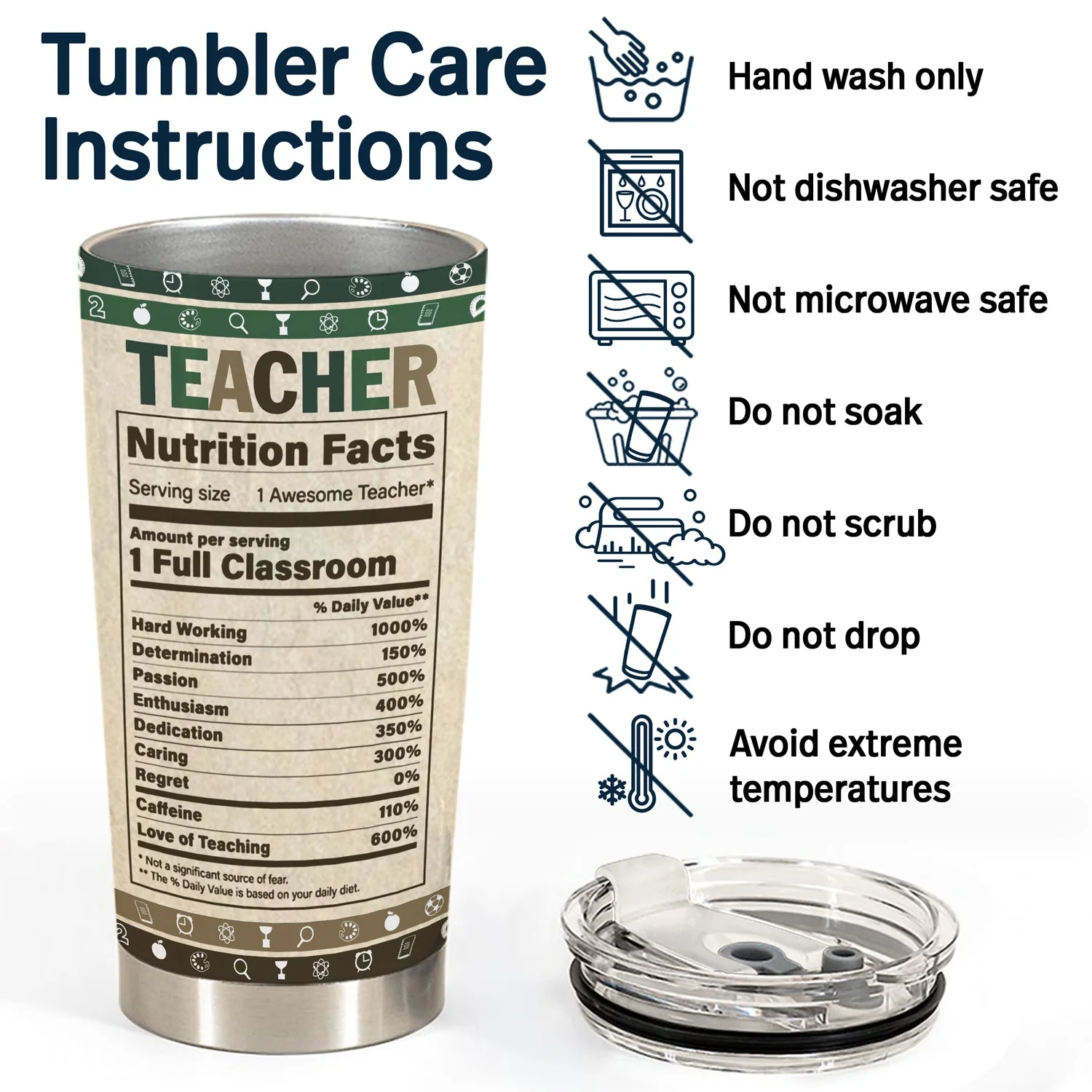 Teacher Nutrition Facts - Gift For Teacher - Personalized Tumbler - Image 5