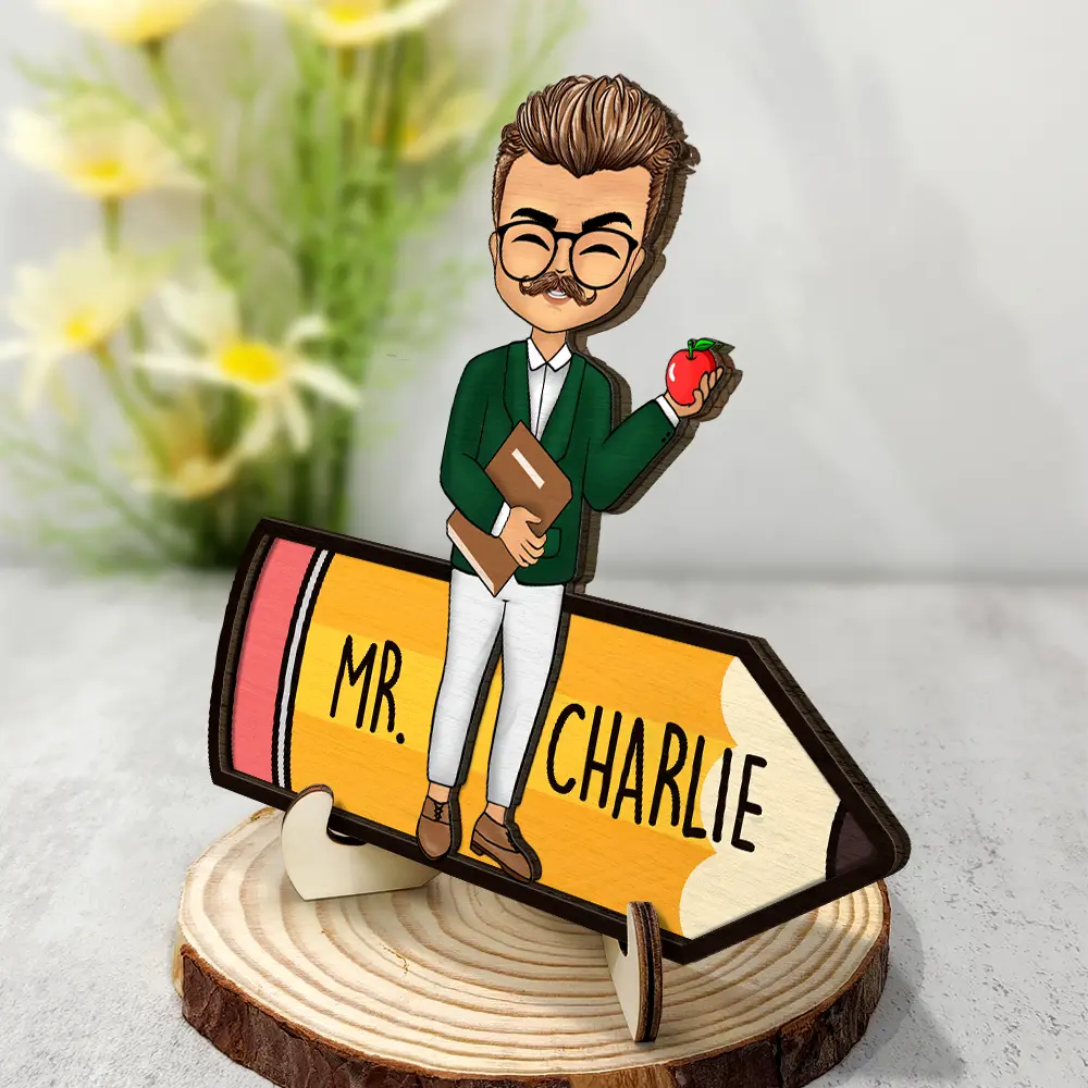 Teacher Pencil - Personalized 2-Layered Wooden Plaque With Stand - Image 2
