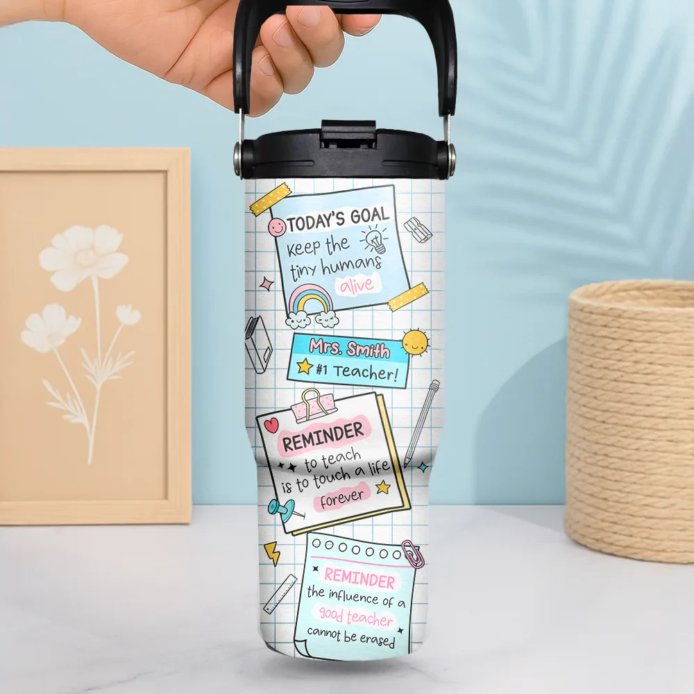 Teacher Reminder Notes - Personalized 30oz Tumbler With Handle - Image 2
