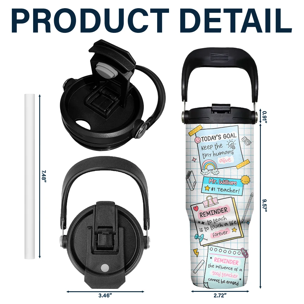 Teacher Reminder Notes - Personalized 30oz Tumbler With Handle - Image 5
