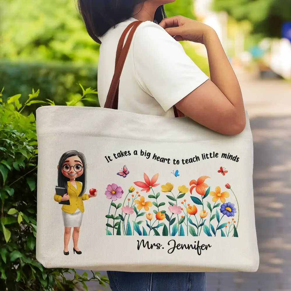 Teacher Teach Them Love Them Watch Them Grow - Personalized Leather Handle Tote Bag - Image 2