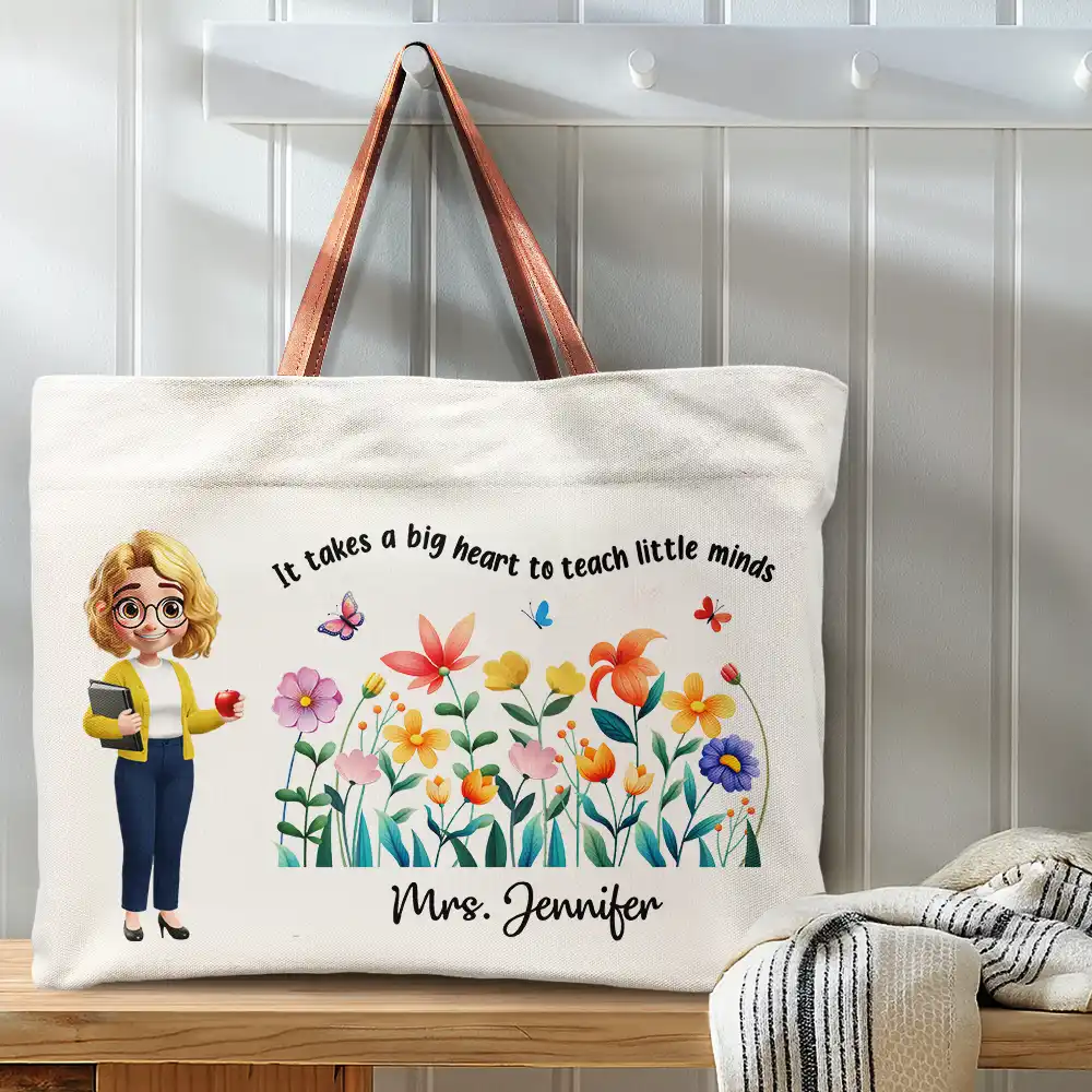 Teacher Teach Them Love Them Watch Them Grow - Personalized Leather Handle Tote Bag - Image 3