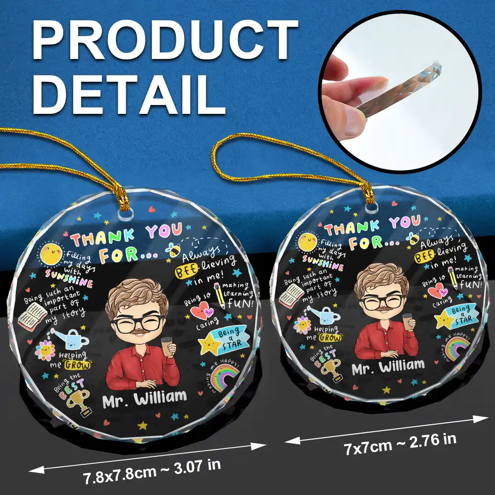 Teacher Thank You For Helping Me Grow - Personalized Circle Glass Ornament - Image 6