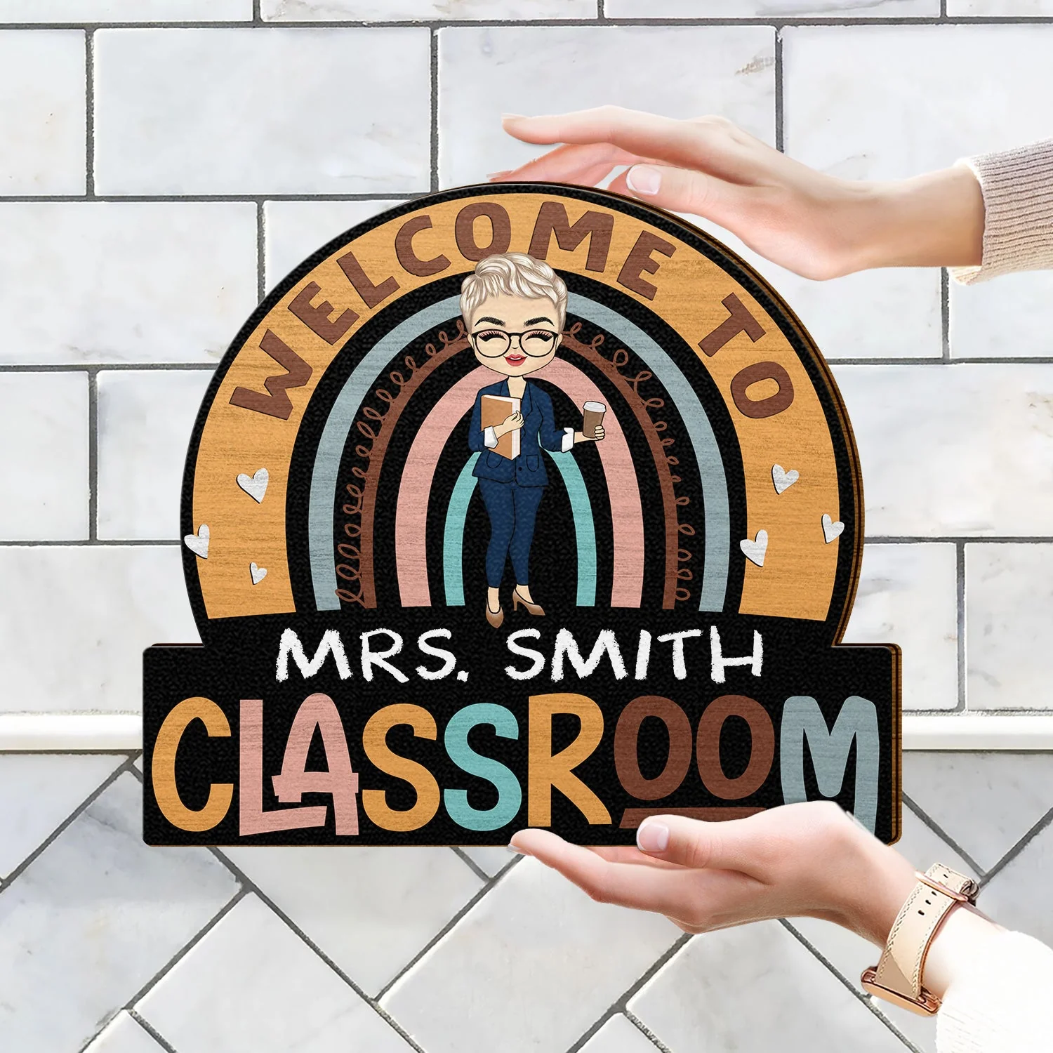 Teacher Welcome To Classroom - Gift For Teacher - Personalized Custom Shaped Wood Sign - Image 4