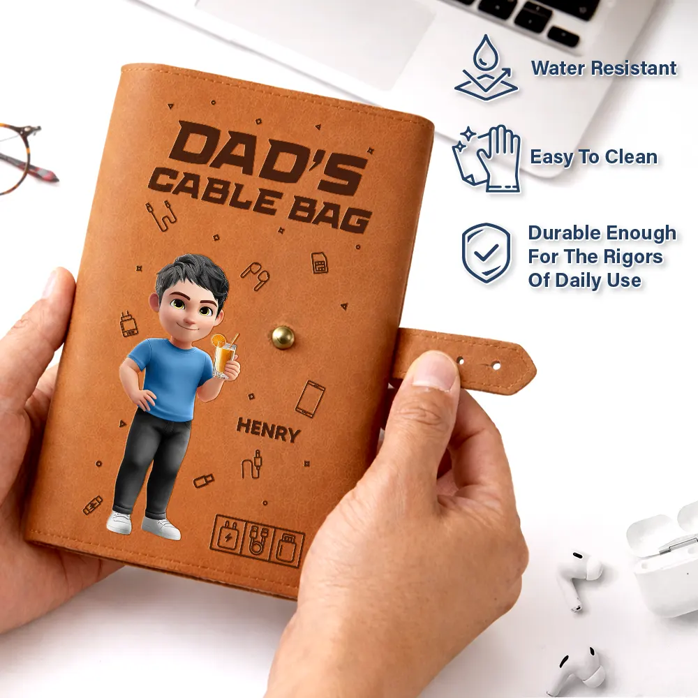 Tech Stuff 3D Effect Man Woman - Personalized Leather Cable Bag - Image 6