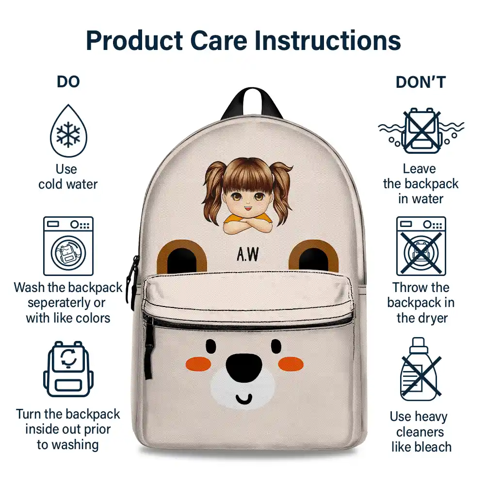 Teddy Bear Kid - Personalized Canvas Backpack - Image 6