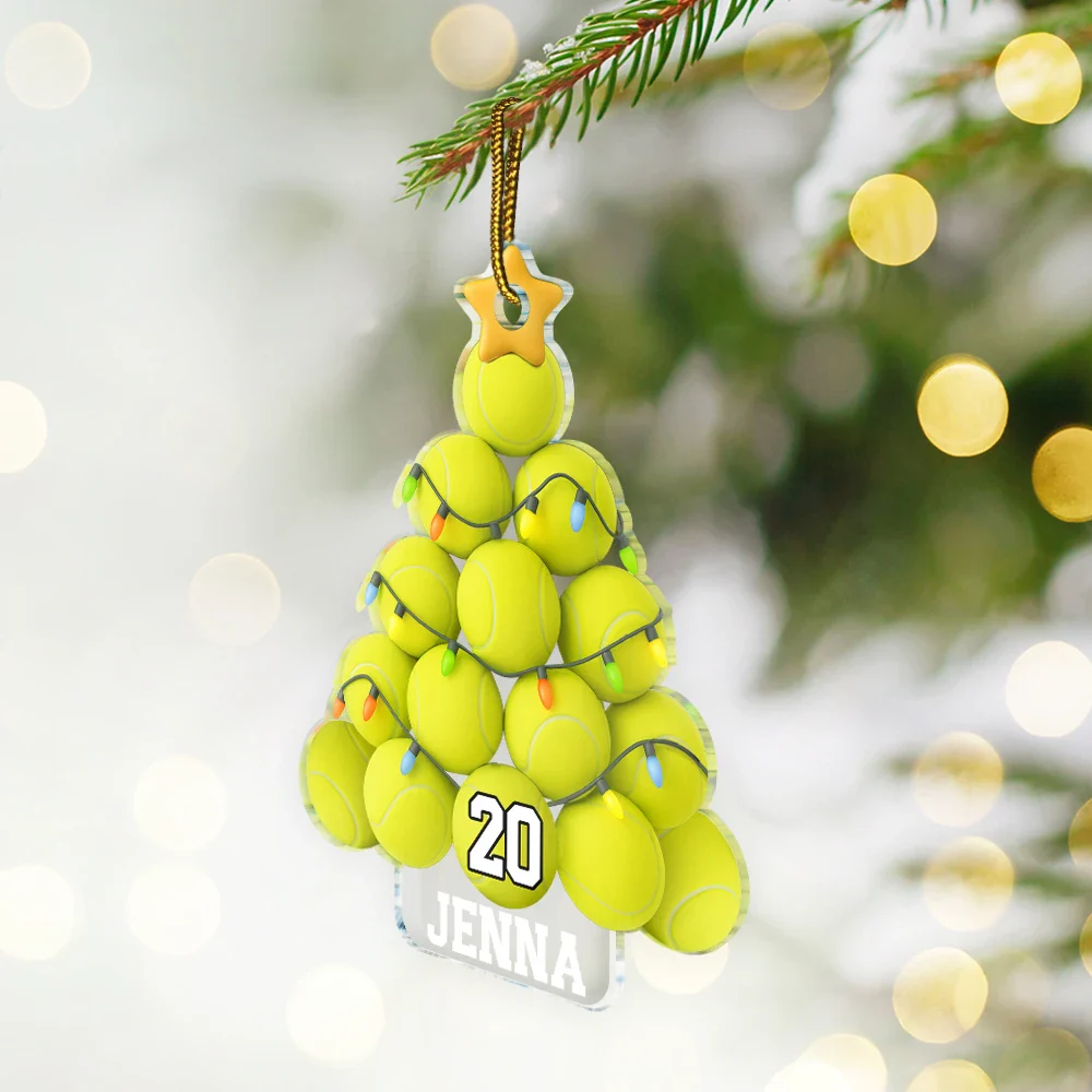 Tennis Christmas Tree - Personalized Custom Shaped Acrylic Ornament - Image 2