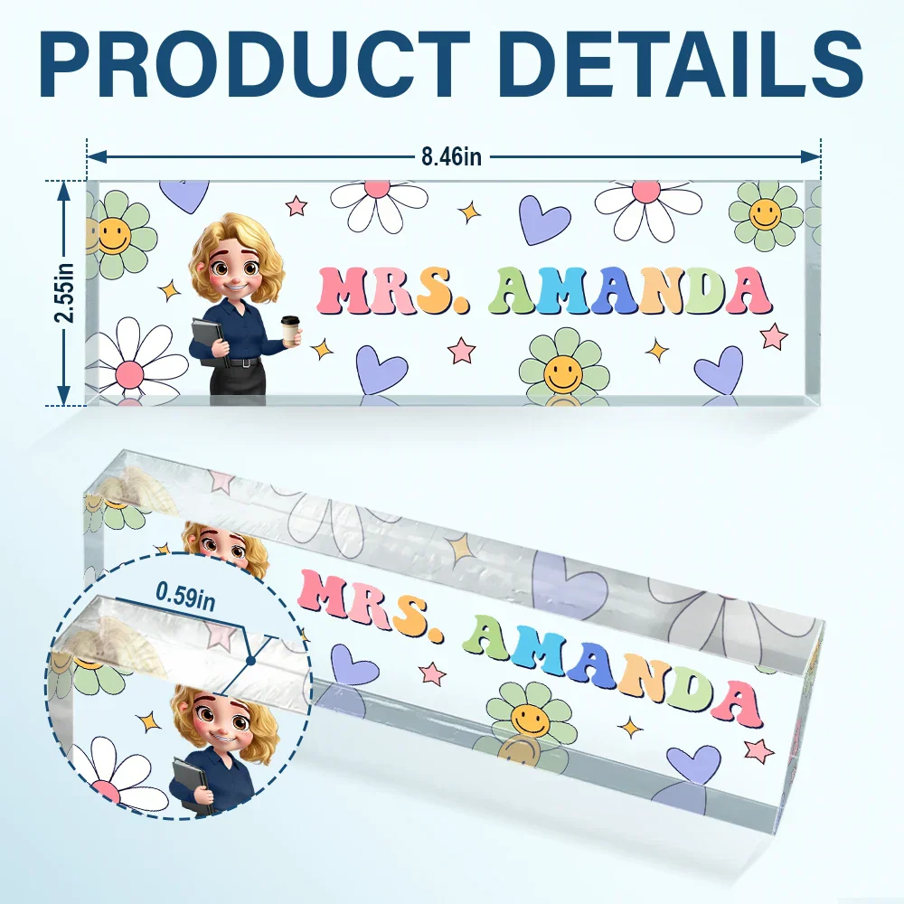 Text Pattern Groovy Retro Teacher Name - Personalized Desk Name Plate - Image 5