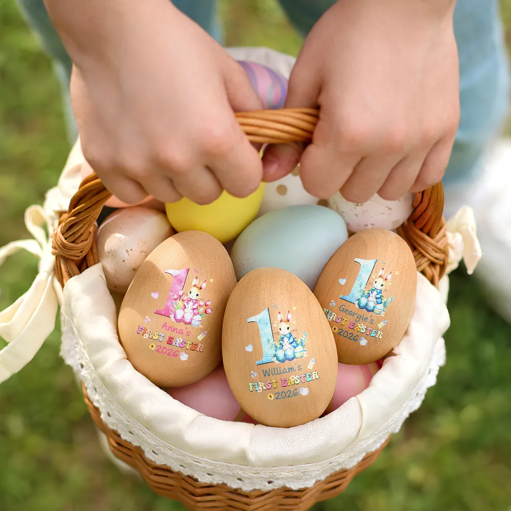 Text Pattern My First Easter - Personalized Musical Wooden Easter Egg Shaker - Image 6