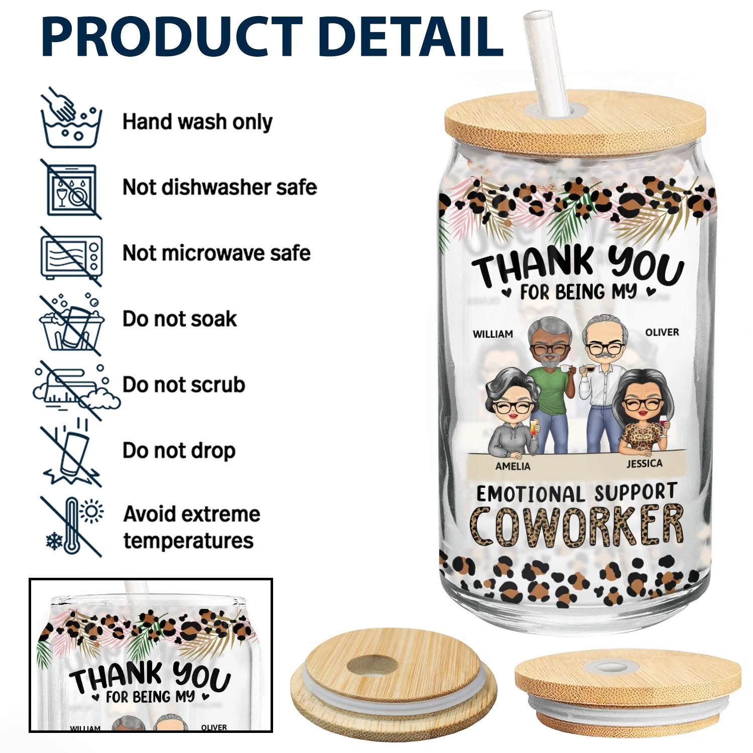 Thank You For Being My Emotional Coworker - Gifts For Colleagues, Besties - Personalized Clear Glass Can - Image 4