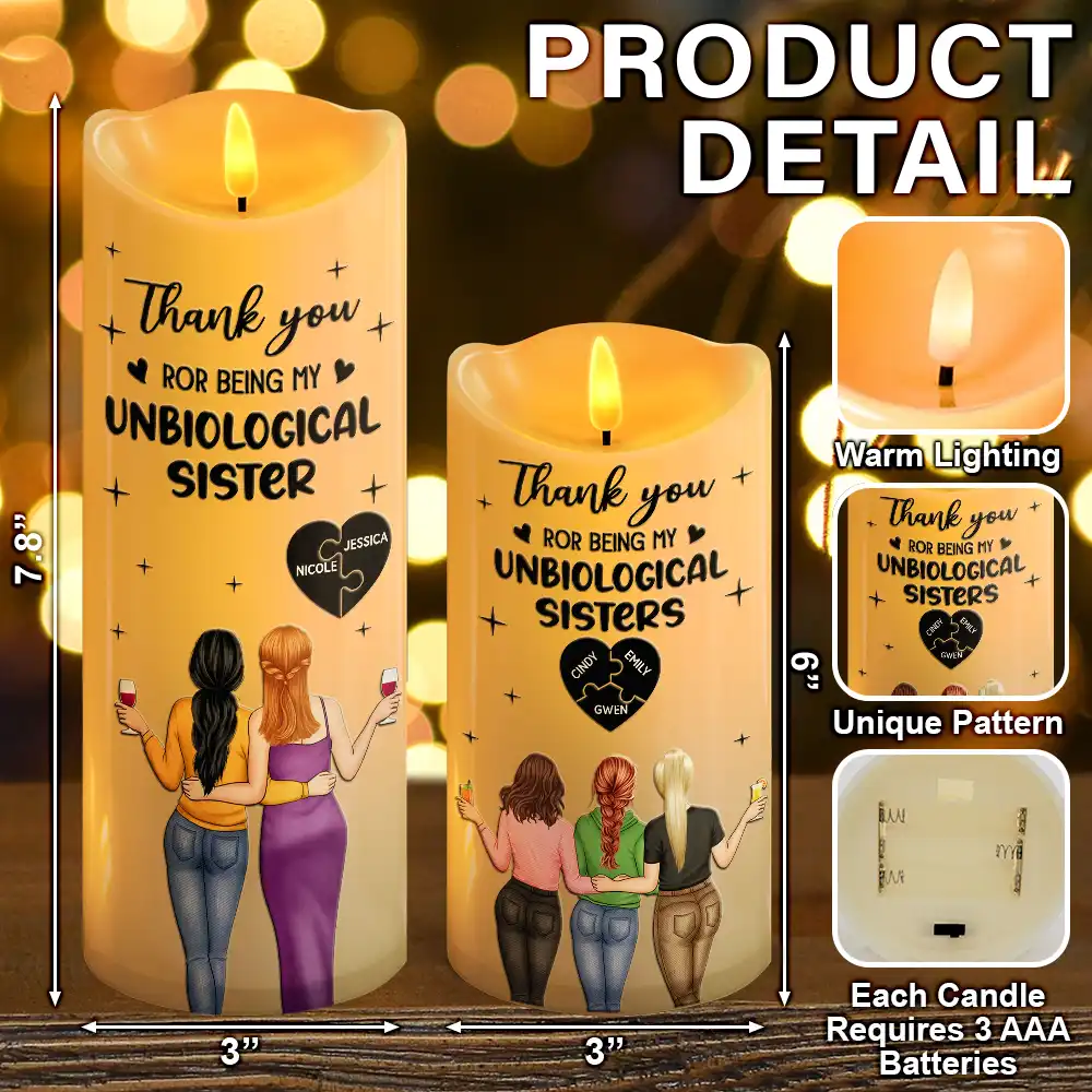 Thank You For Being My Unbiological Sister - Personalized Flameless LED Candle - Image 5