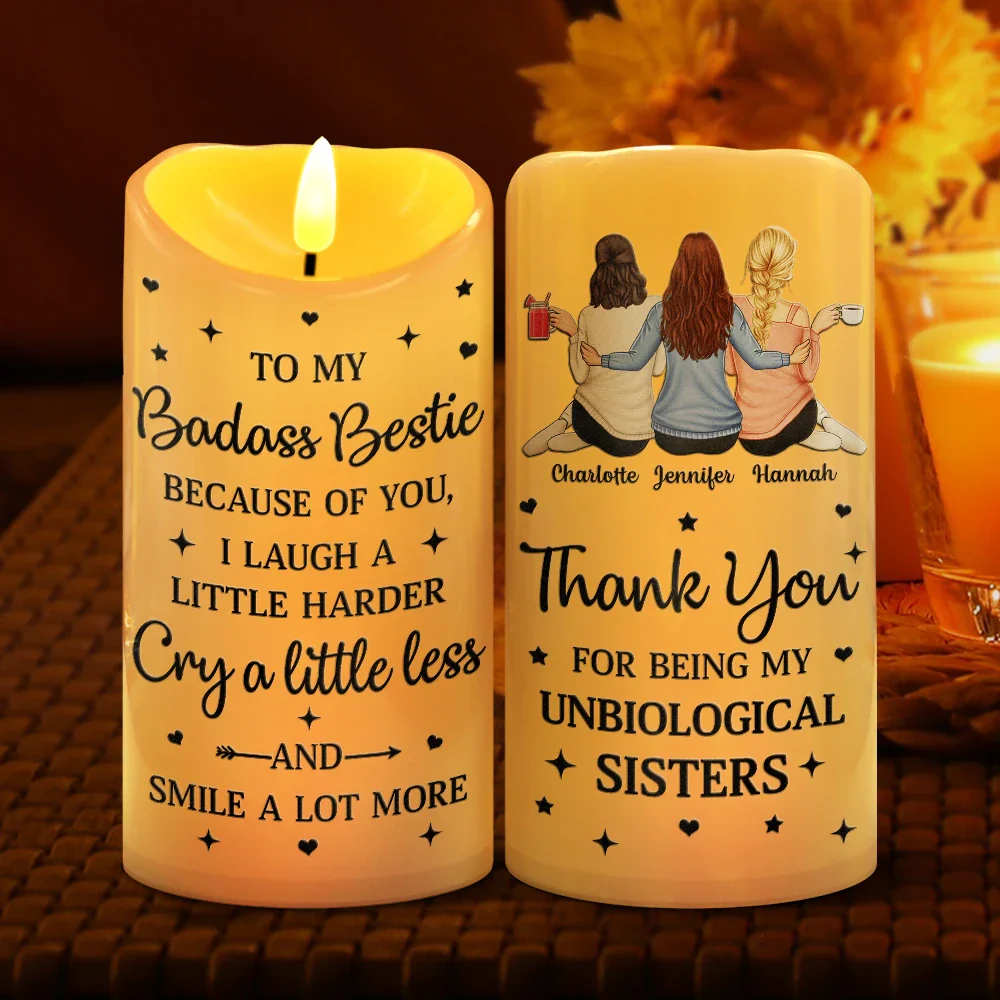 Thank You For Being My Unbiological Sisters - Personalized Flameless LED Candle - Image 2