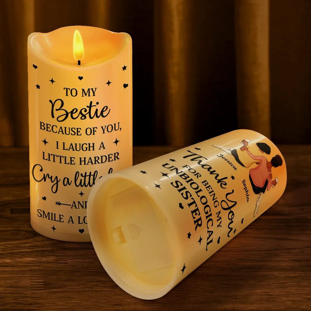 Thank You For Being My Unbiological Sisters - Personalized Flameless LED Candle - Image 4