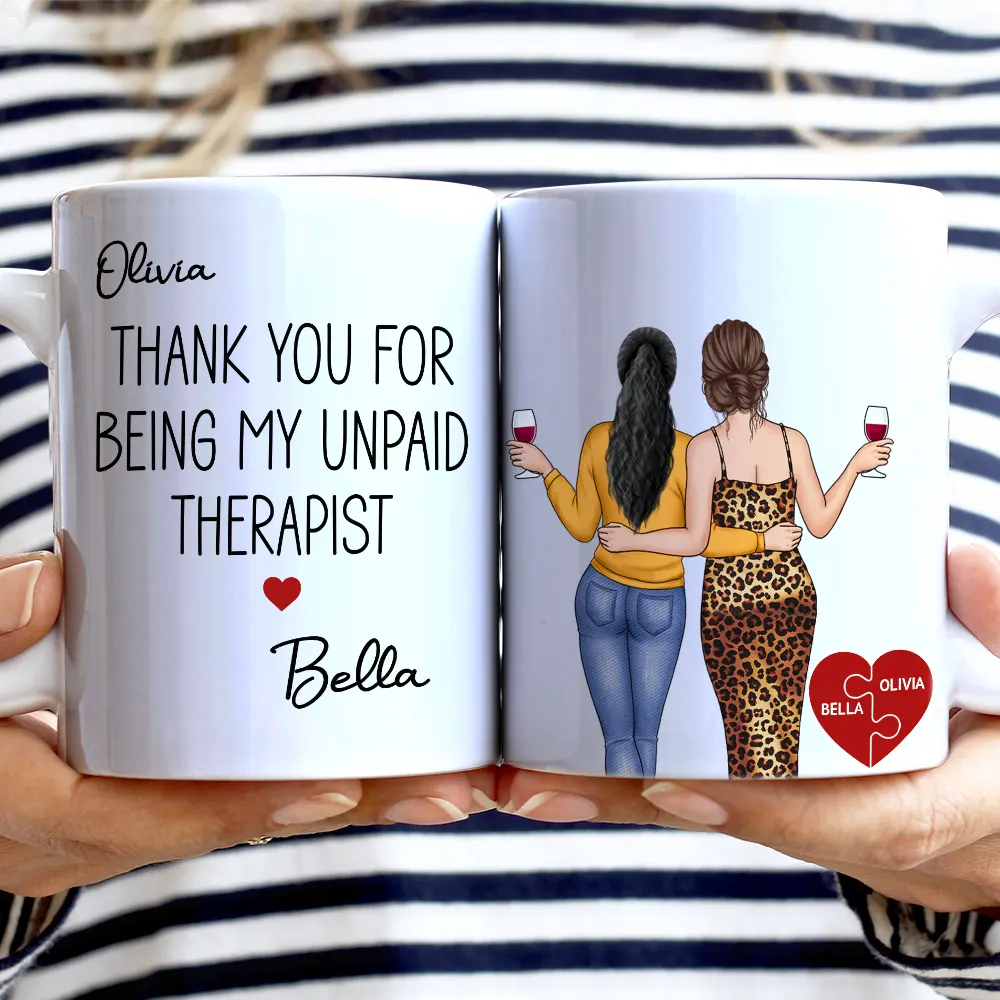 Thank You For Being My Unpaid Therapist Besties Backside - Personalized White Edge-to-Edge Mug - Image 2