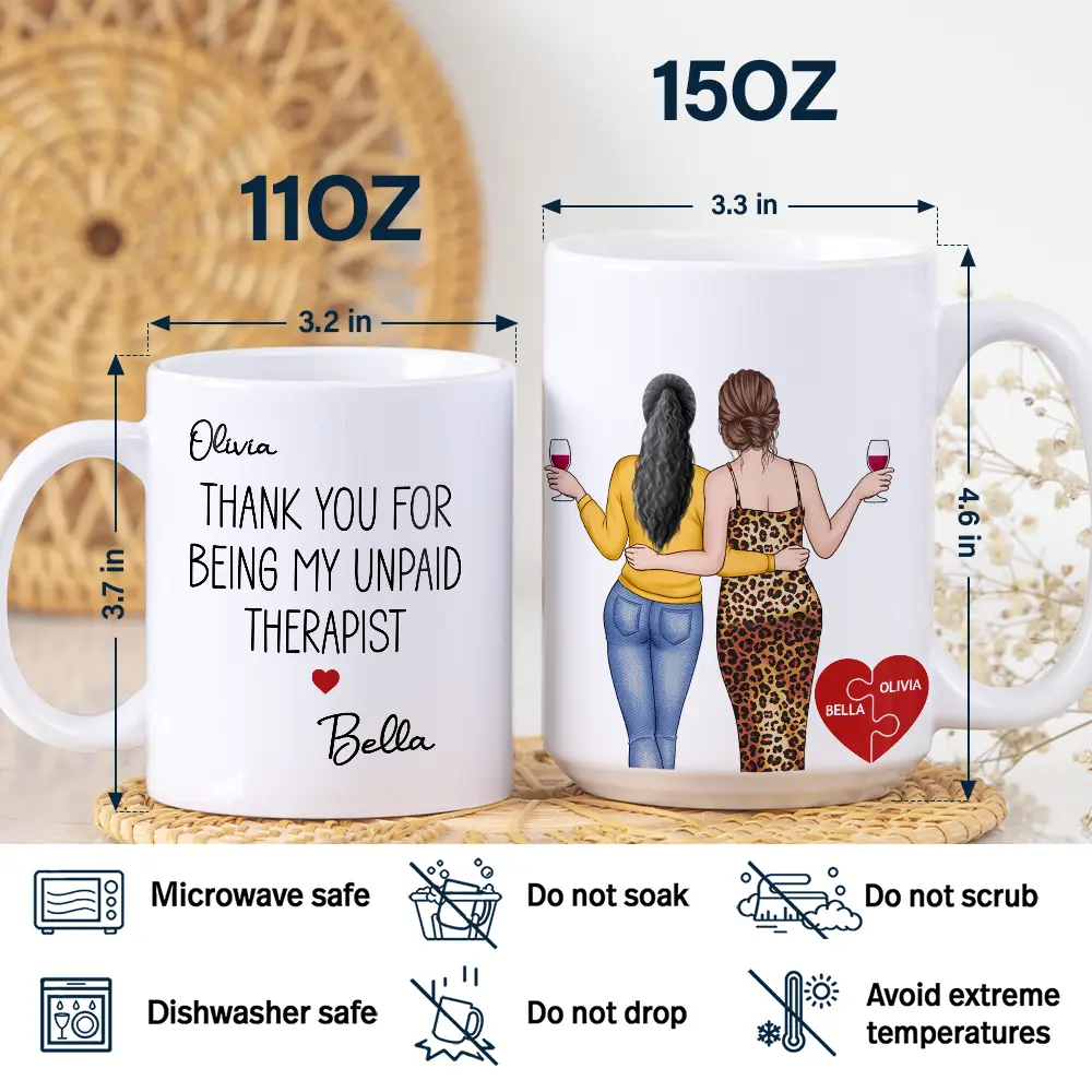 Thank You For Being My Unpaid Therapist Besties Backside - Personalized White Edge-to-Edge Mug - Image 5