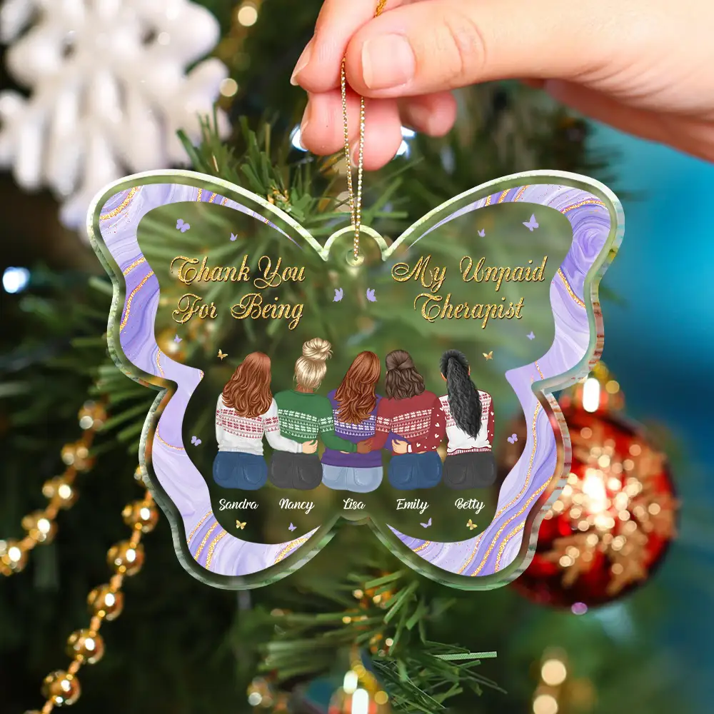 Thank You For Being My Unpaid Therapist Besties Christmas Butterfly - Personalized Custom Shaped Acrylic Ornament - Image 4